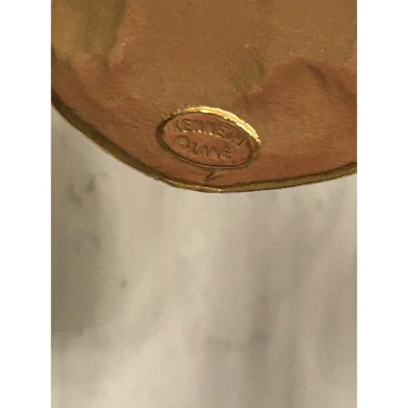 Kenneth Jay Lane Hammered Gold Medallion & Blue Agate Pierce Wire Earring Signed - Picture 4 of 13